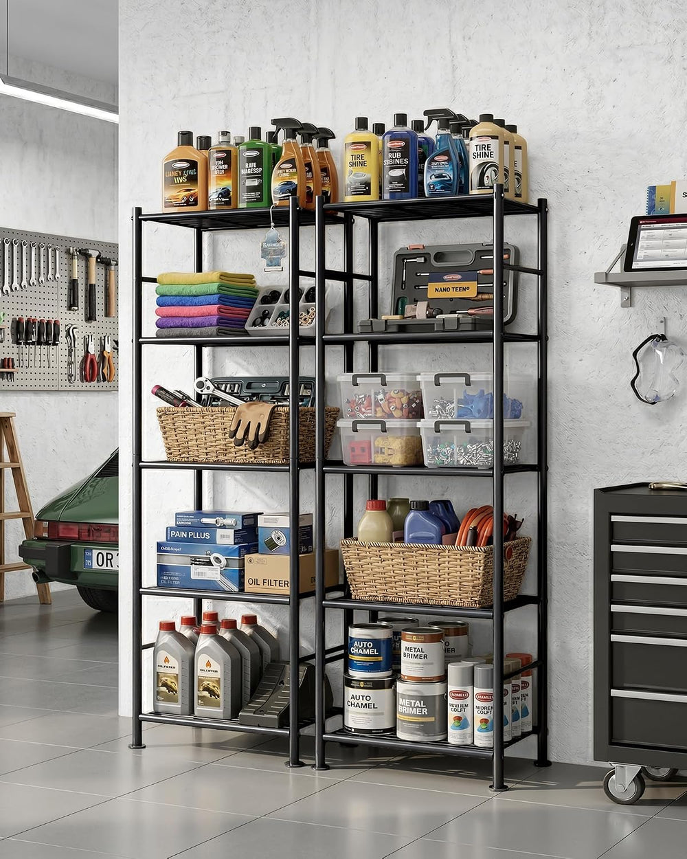 Sakugi Storage Shelves - Set of 2, 5-Tier Metal Shelf Organizer, Space-Saving...