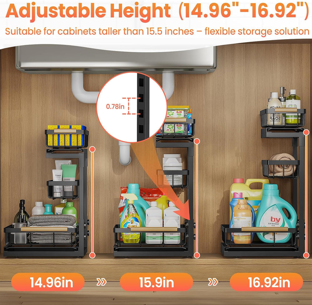 Under Sink Organizer and Storage for Bathroom and Kitchen - 2 Pack 3 Tier