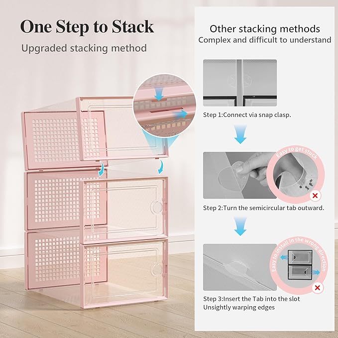Kuject X-Large Shoe Storage Boxes Organizers Clear Plastic Stackable 12 Pack