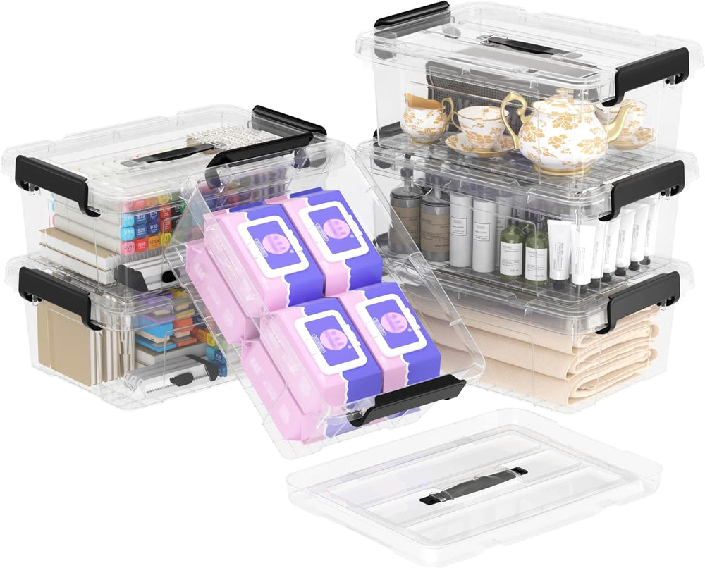 Cetomo 18Qt*4 Lidded Storage Bins, Stackable Plastic Bin with Handle, Storage...