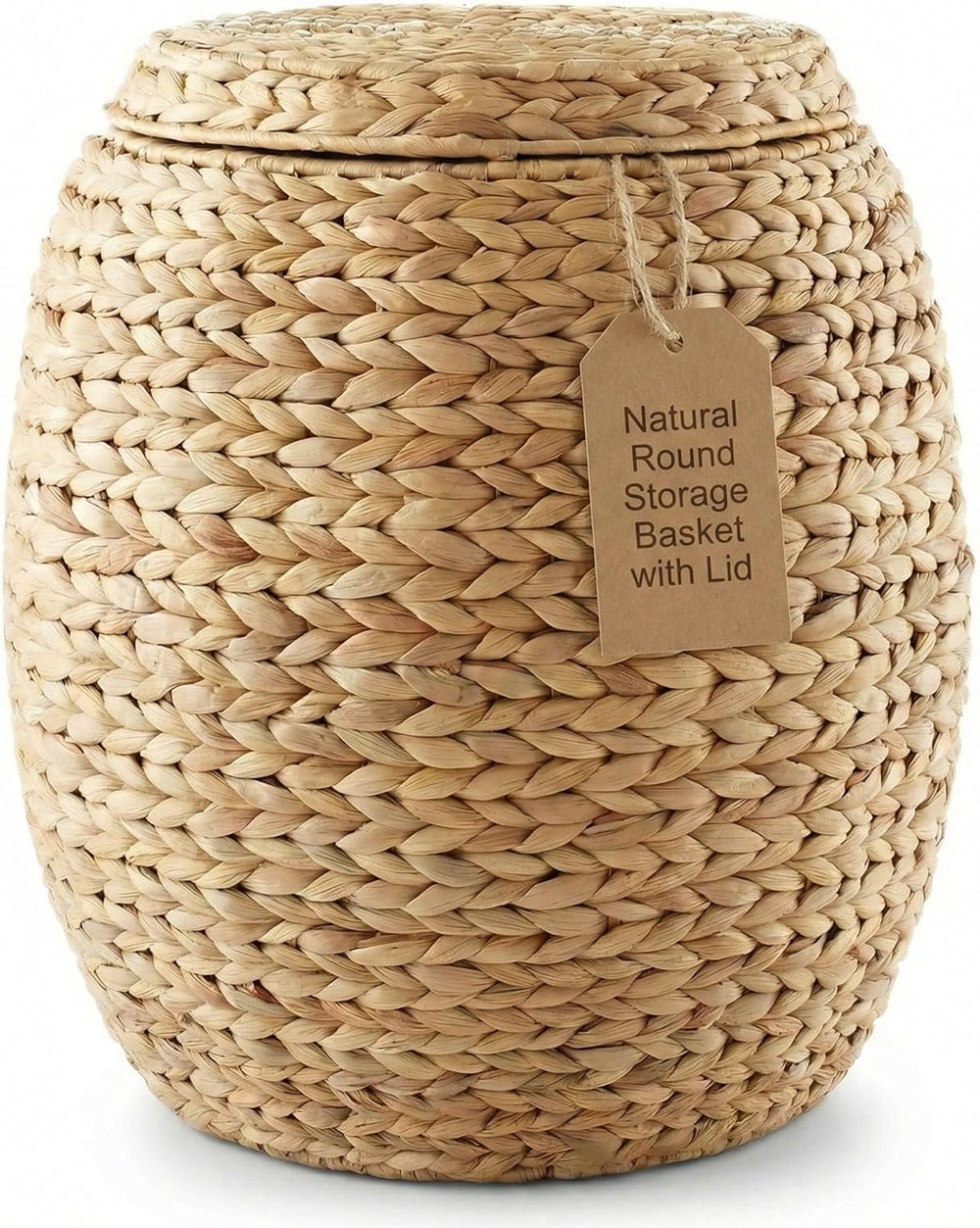 DEILSY™ Natural Round Water Hyacinth Storage Basket with Lid - Multipurpose W...