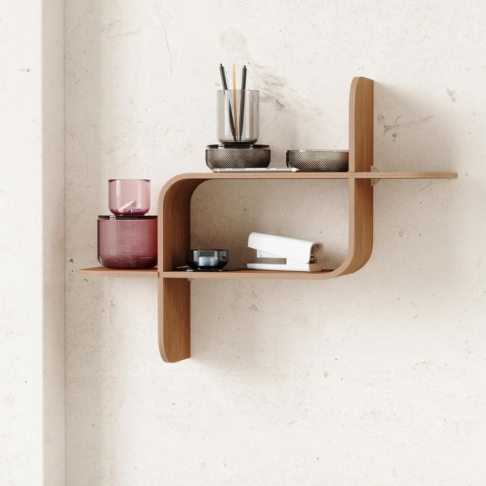 Umbra Montage Floating Wall Shelf, Wood Wall Mount Display Case, Walnut