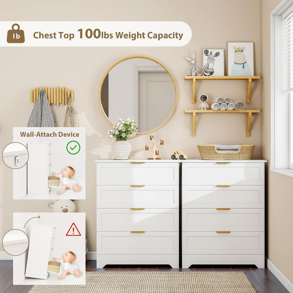 FTZxHKLX White 4 Drawer Dresser for Bedroom, Modern Chest of Drawers