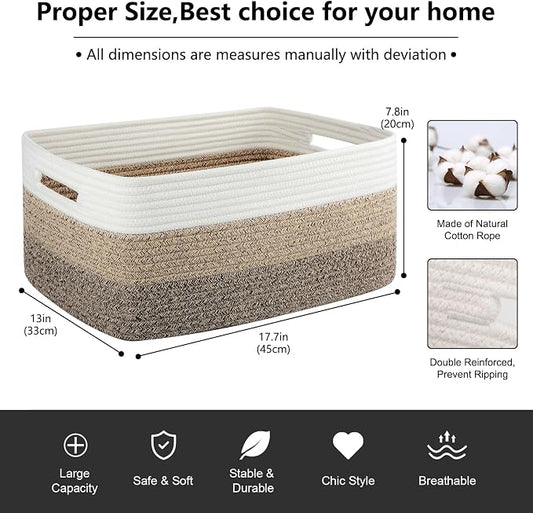 Large Storage Basket for Organizing, Woven Rope Basket for Shelves, Closet - Image 2