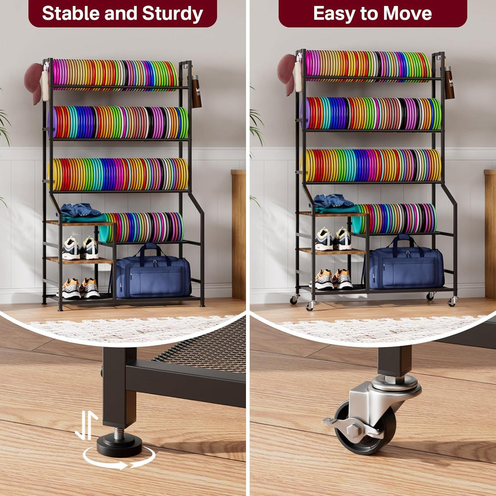 Portin Disc Golf Storage Rack with Wheels, 5 Tier Disc Station Organizer