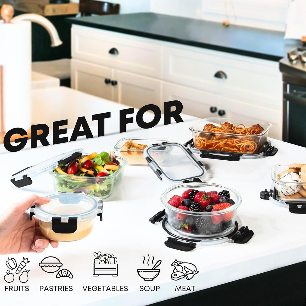 Razab 30 PC Glass Food Storage Containers with Lids - Reusable Glass Meal Pre...