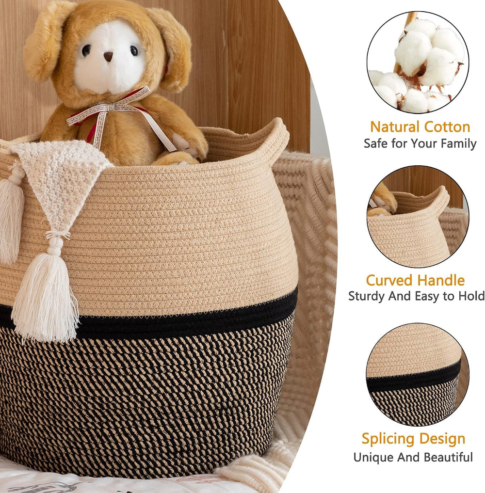 KAKAMAY Woven Cotton Rope Basket, Large Round Storage Basket, Foldable Laundr...