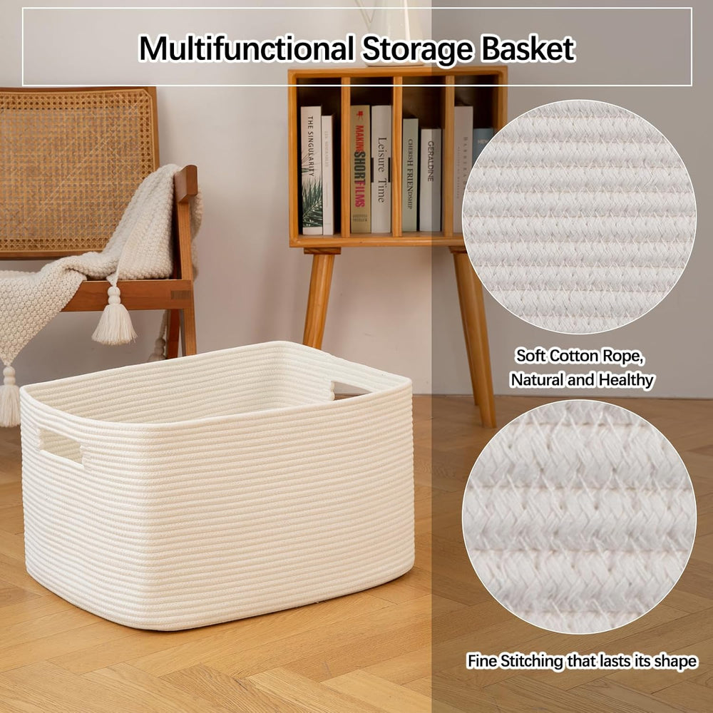 OIAHOMY 96L XXXLarge Blanket Basket Woven Cotton Rope Storage Basket White