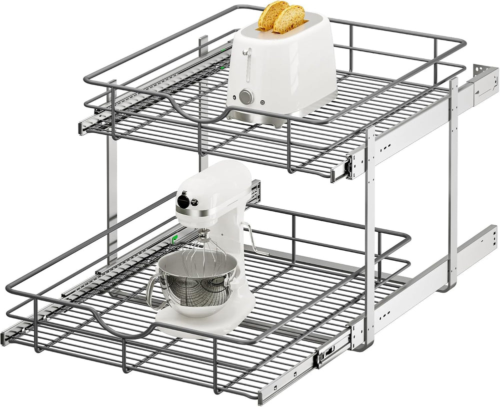 2 Tier Pull Out Cabinet Organizer - 20" W x 22" D Soft Close Slide ...