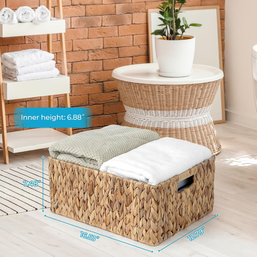Jumbo Wicker Basket for Orgainzing, Extra Large Rectangular Water Hyacinth St...