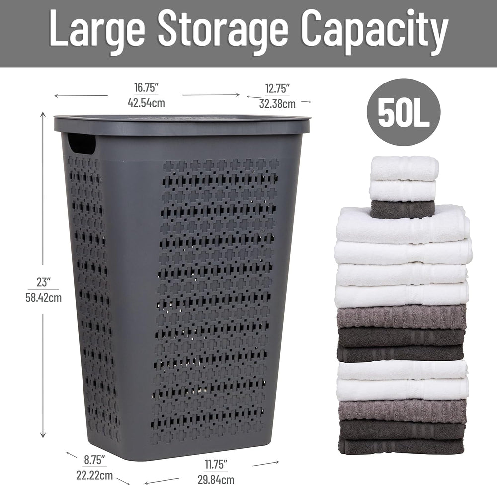 Mind Reader Slim Tapered Laundry Hamper with Lid, Clothes Basket with Swiss C...