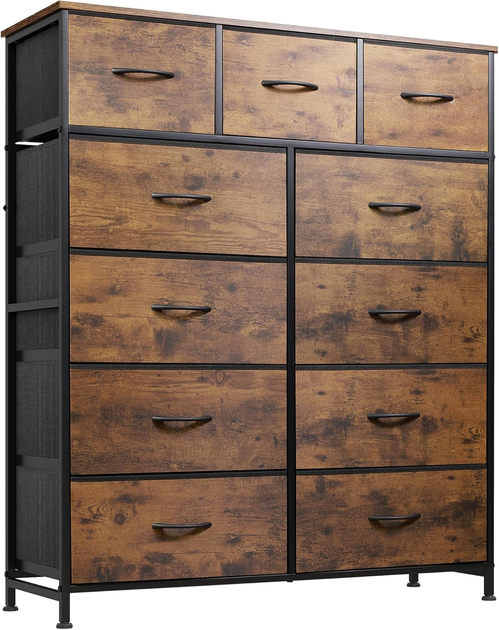 WLIVE Tall Dresser for Bedroom, 11 Drawer Chest of Drawers, Rustic Brown