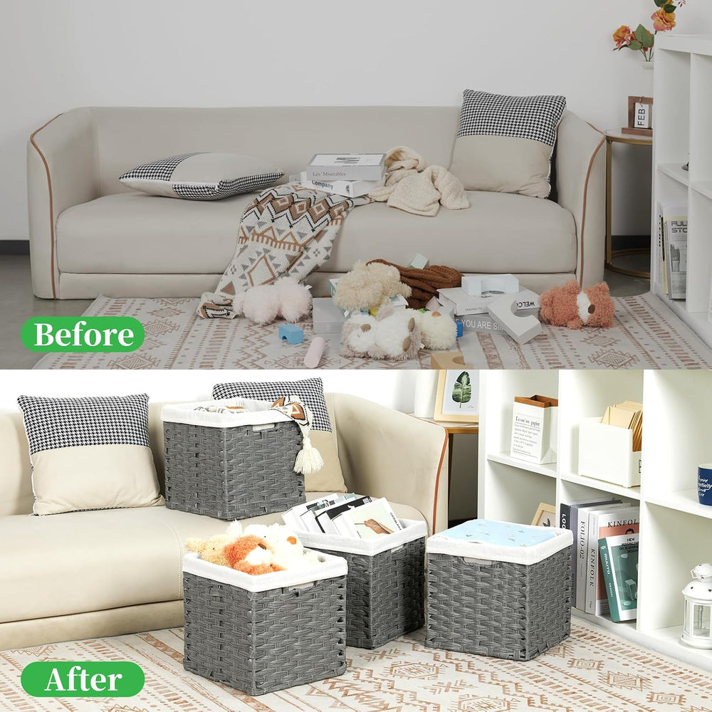 Bidtakay Wicker Storage Baskets for Organizing 4-Pack Hand-Woven Imitation Da...