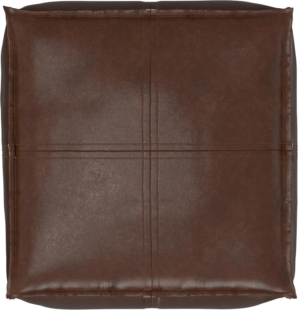 SIMPLIHOME Brody 18" Wide Square Pouf in Distressed Dark Brown Faux Leather