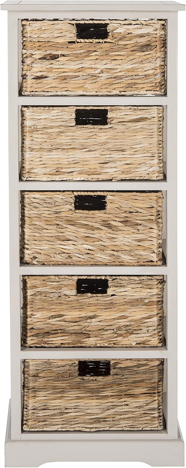 SAFAVIEH Furniture - Vedette 5-Basket Storage Tower - Vintage Grey - Solid Wood - Coastal Basket Tower Design - Ideal for Entryway, Living Room, 17.5"W x 13.5"D x 46"H - Fully Assembled (AMH5739D)