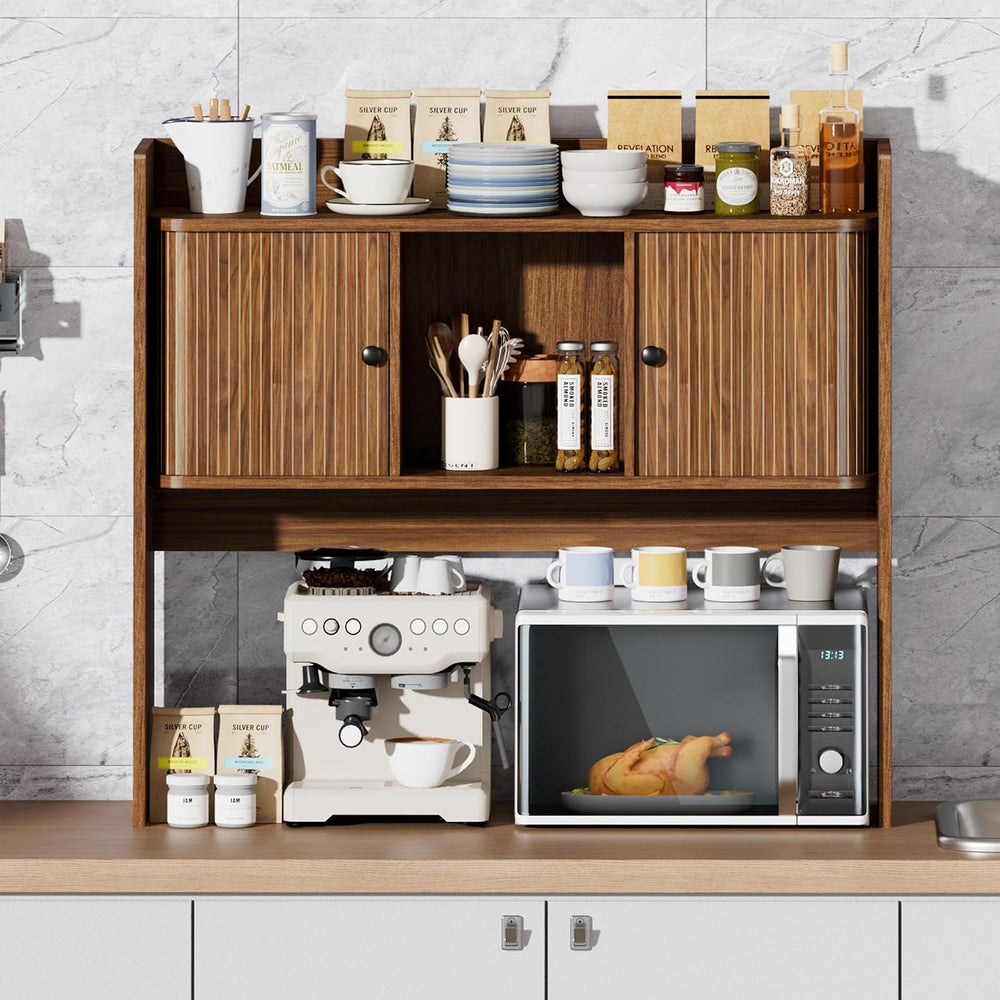 Large Microwave Stand with Storage, Mid Century Modern Over Microwave Shelf R...