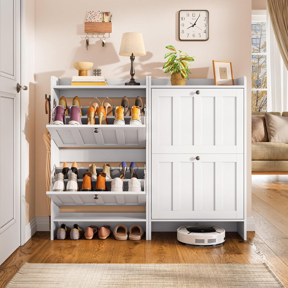 Gizoon Shoe Cabinet with 2 Flip Drawers, White