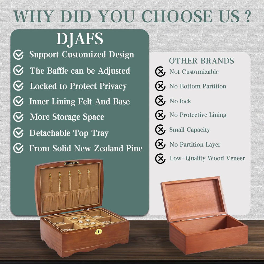 Personalized Wooden Jewelry Box, Customized Double Layer Retro Jewelry Organi...