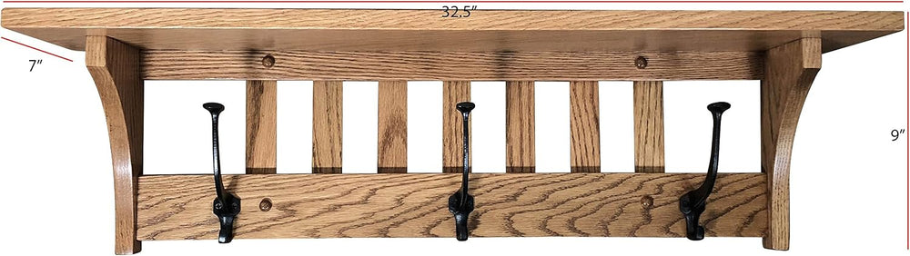 Rustic Red Door Co. Mission Style Coat Rack Wall Mounted with Shelf, Entryway...