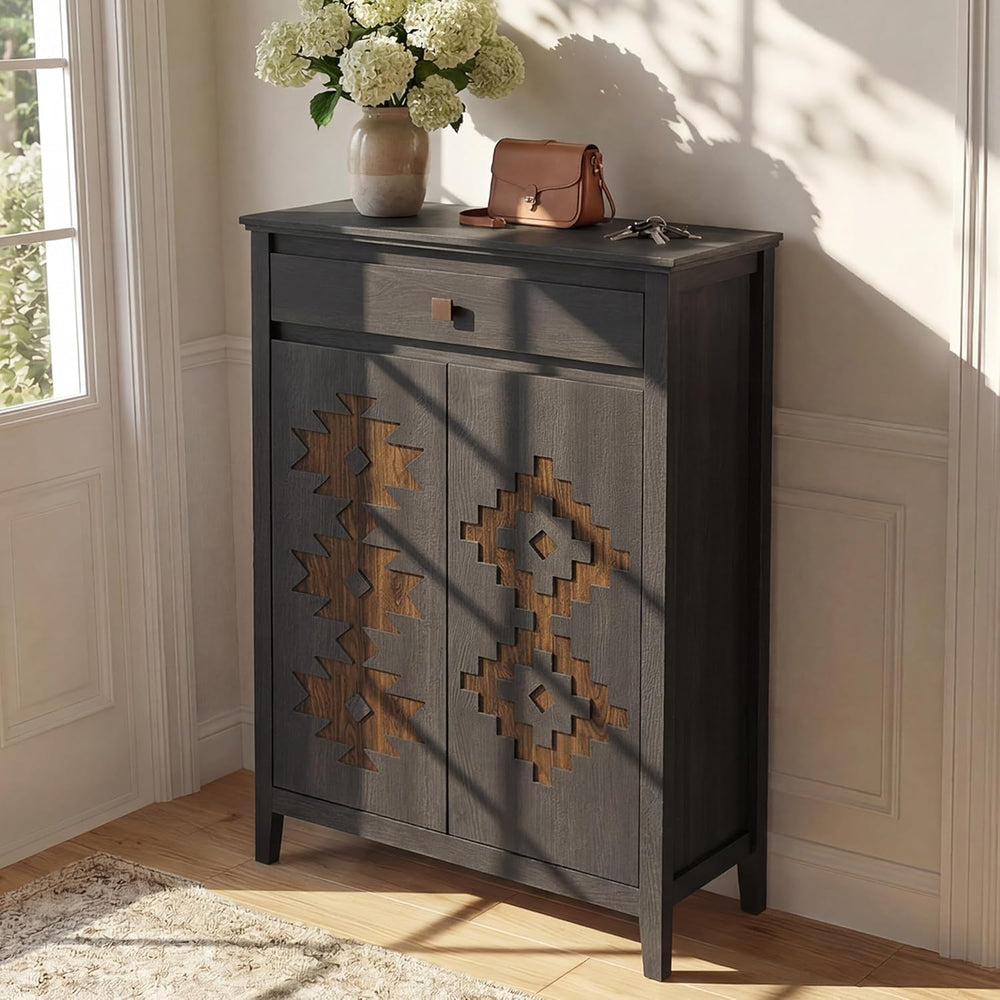 5-Tier Shoe Cabinet with Drawers, Wooden Shoe Storage Cabinet with Adjustable...