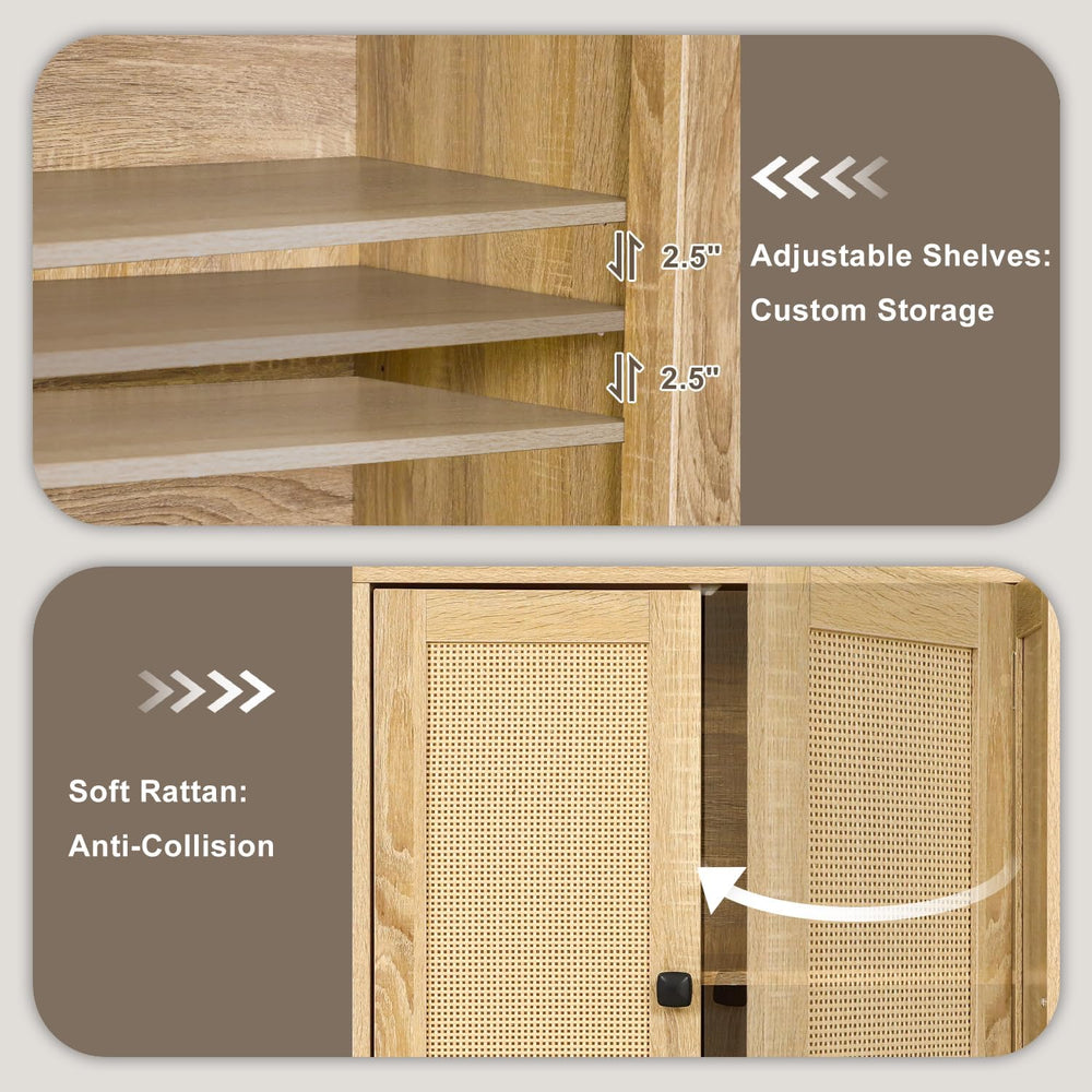 Rattan Cabinet, Buffet Cabinet with Storage, Boho Small Sideboard with Adjust...
