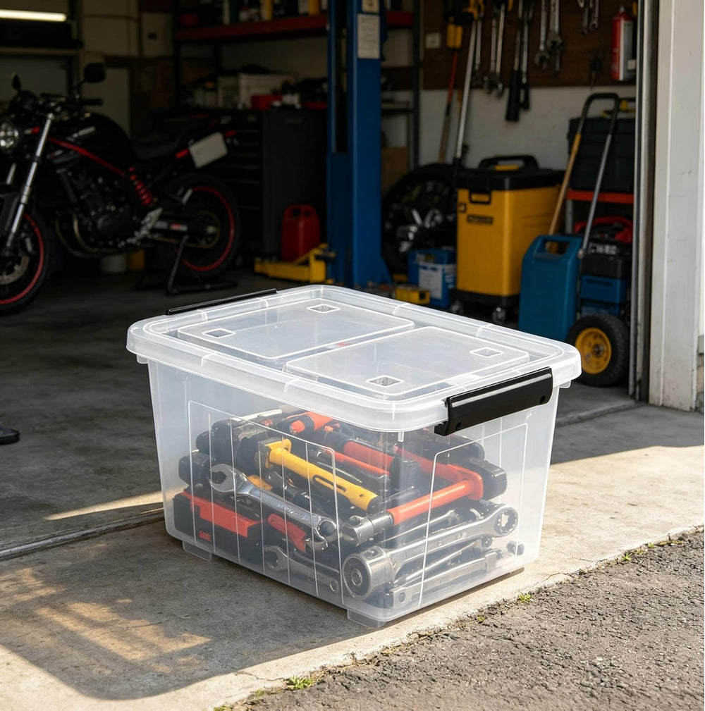 50 L 4 Packs Plastic Storage Box with Latching Lid and Wheels