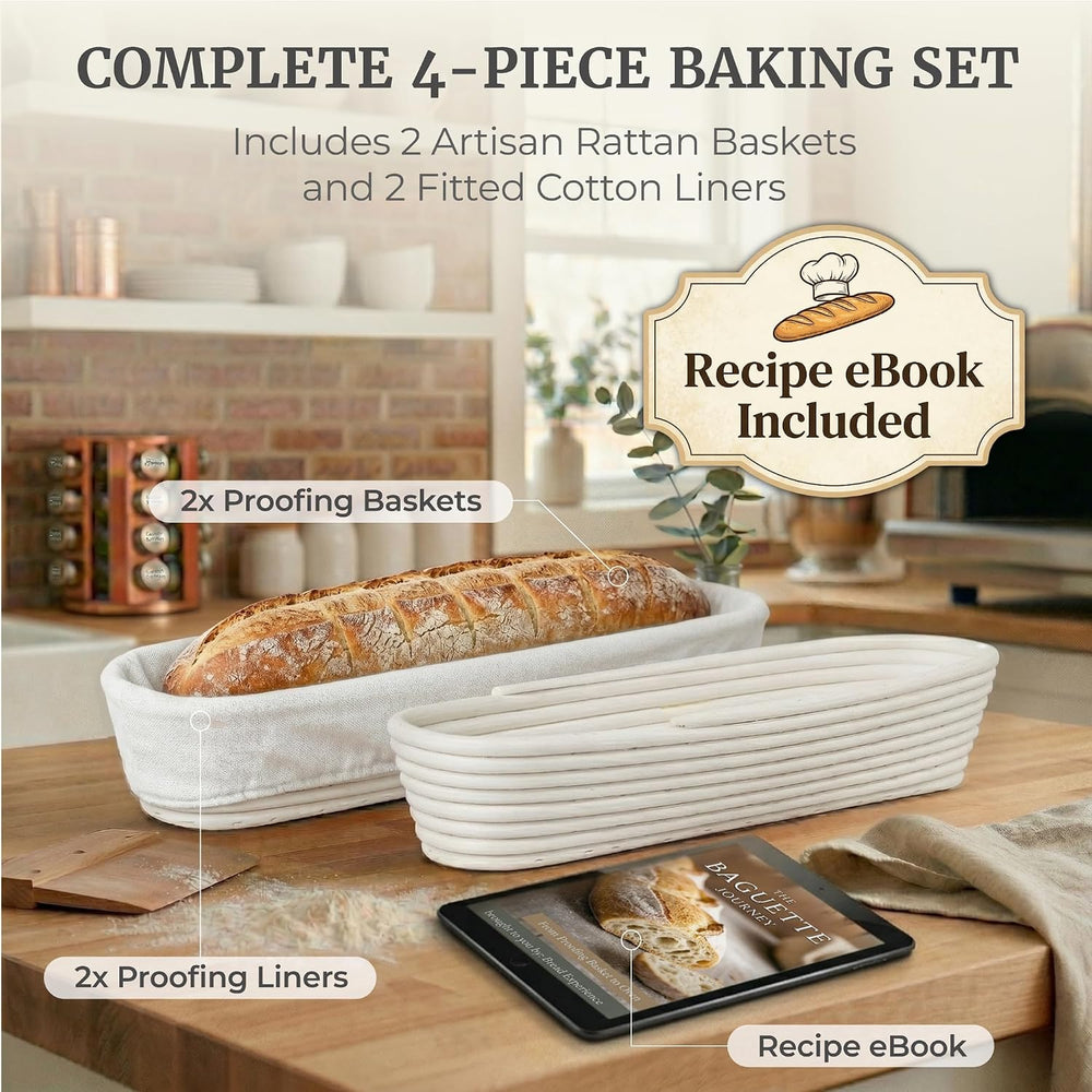 15 Inch Baguette Proofing Basket Set of 2 for Sourdough & French Bread