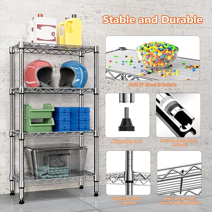 1000 lbs 4 Tier Shelf Metal Storage Shelves Wire Rack Closet Organizers - Image 7