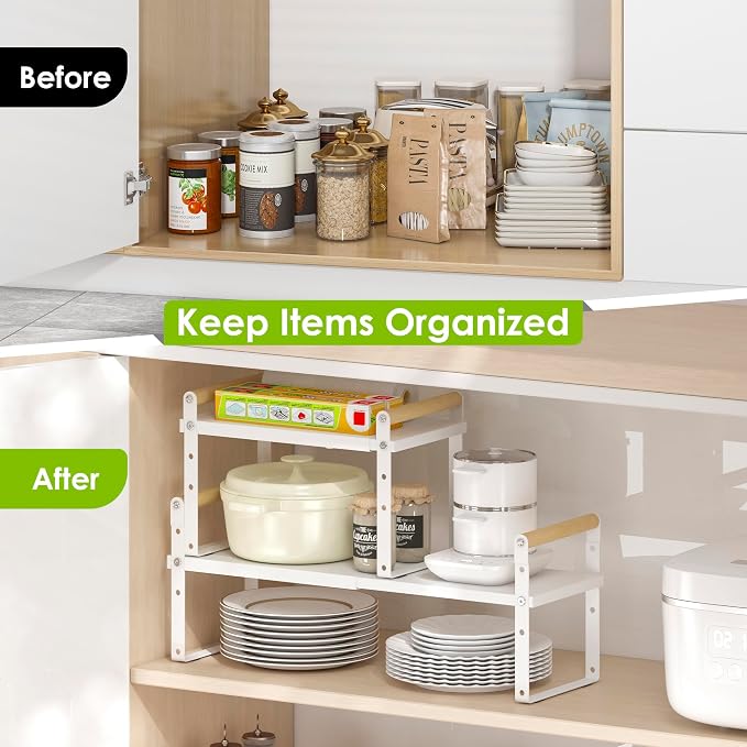 DOLALIKE Expandable kitchen Countertop Organizer, Stackable Cabinet Shelf - Image 7