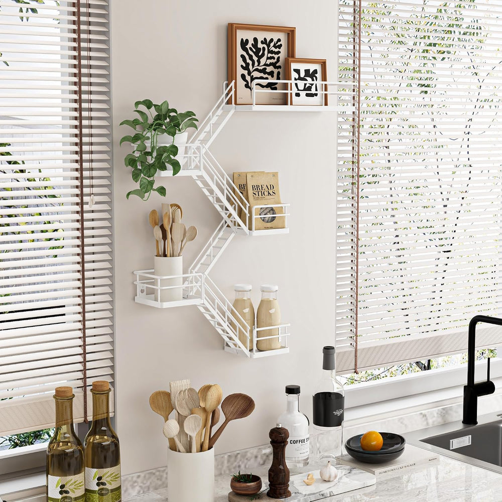 Fire Escape Shelf - 5 Tier Metal White Fire Escape Wall Shelves with Baskets,...