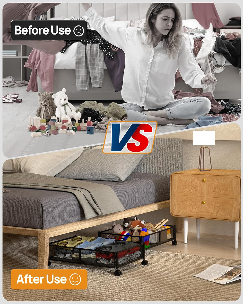 Under Bed Organizer, Storage Bins Under Bed, 60L Underbed Storage Bins for Be...