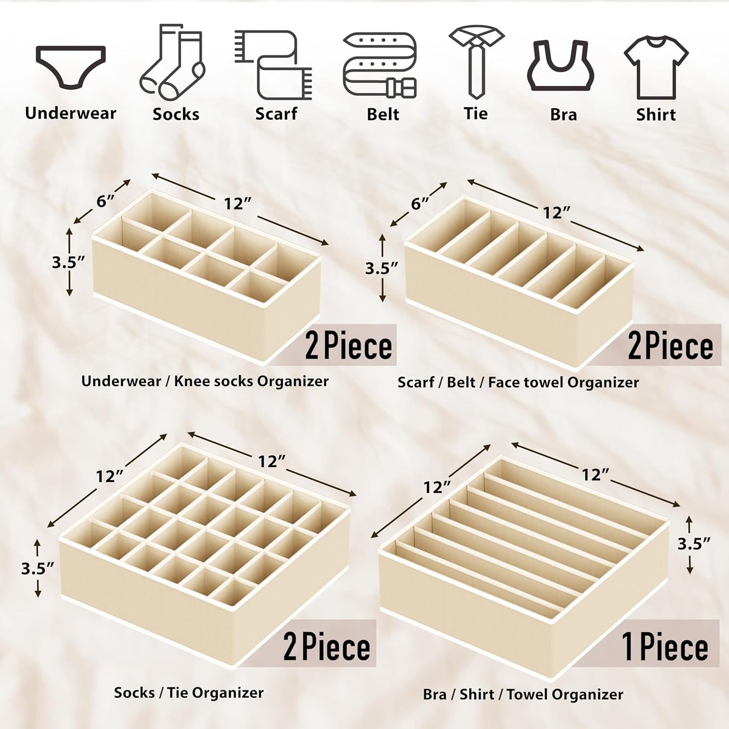 Simple Houseware Closet Underwear Organizer Drawer Divider Assorted 7 pcs | Beige