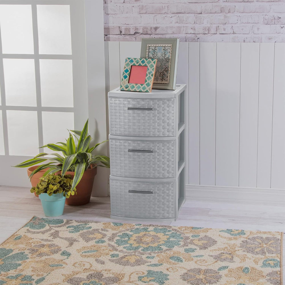 Sterilite Wide 3 Drawer Storage Organizer Tower, Cement, 2 Pack
