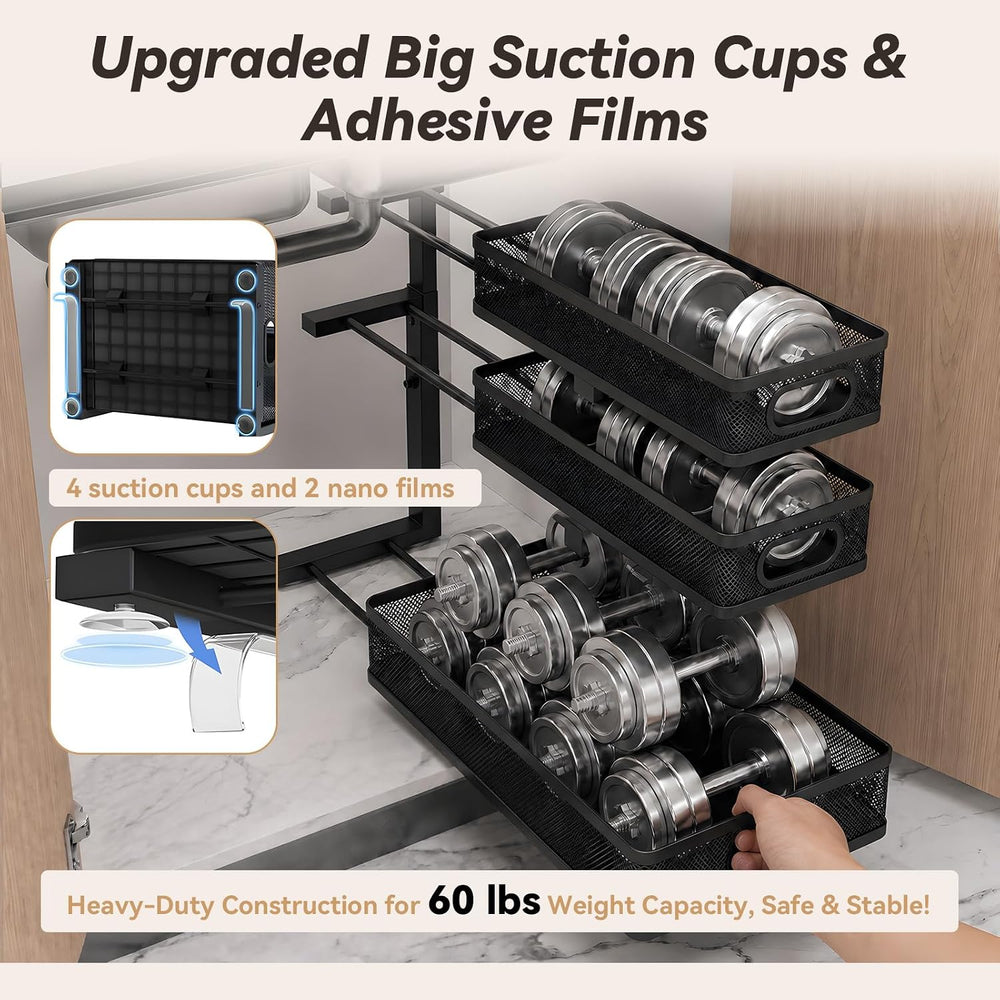 3-Tier Under Sink Organizer 2-Pack Organization for Bathroom Kitchen,Black