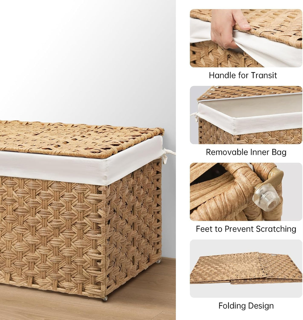 Wicker Storage Basket with Lid, 17.2 Gallon (65L), Woven,Natural