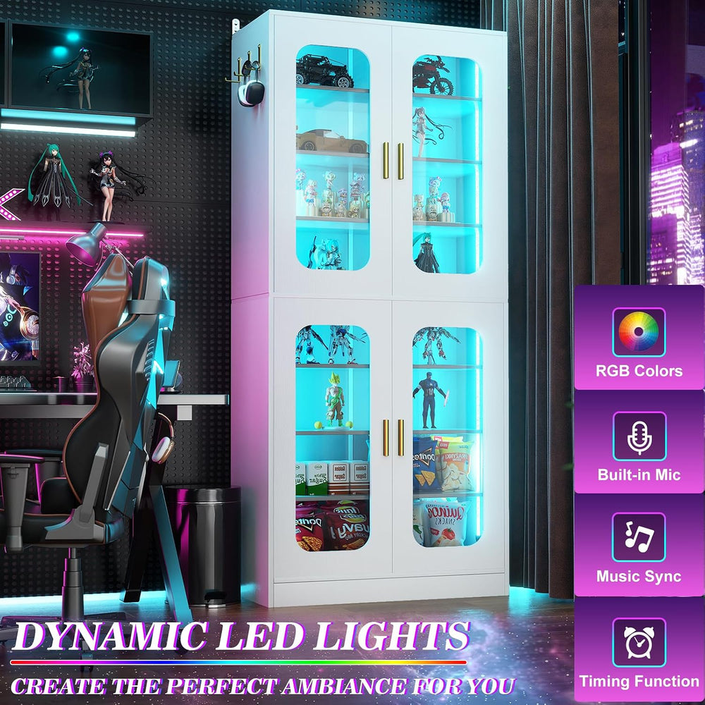 Cyclysio 67" Display Cabinet with PC Doors & LED Lighting, White