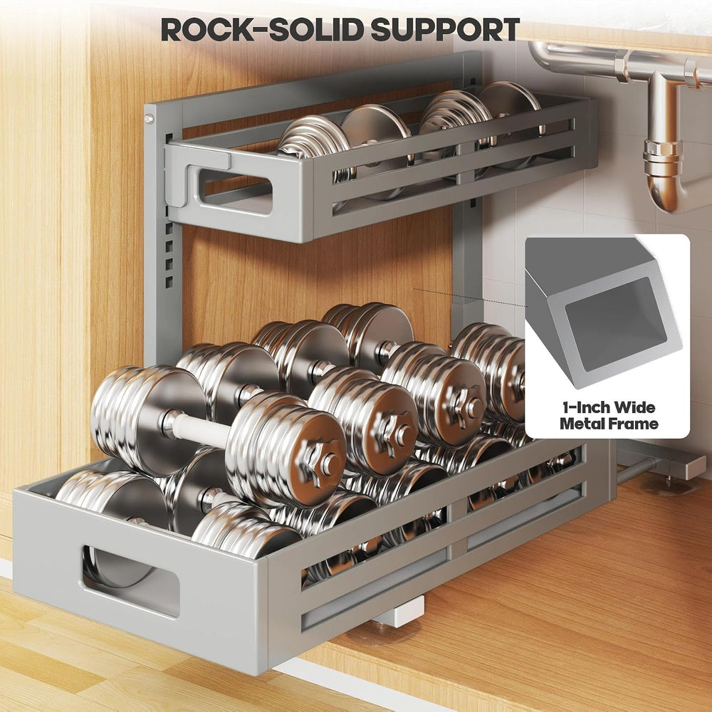 2 Pack 19IN-Depth Under Sink Organizer,Pull Out Cabinet Organizer With Smooth...