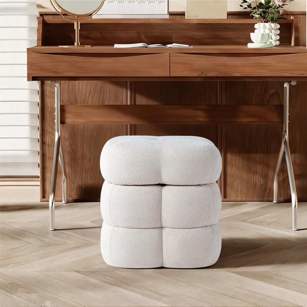 Get Set Style 360° Swivel Flower Ottoman, Linen Vanity Stool Footrest with 30...