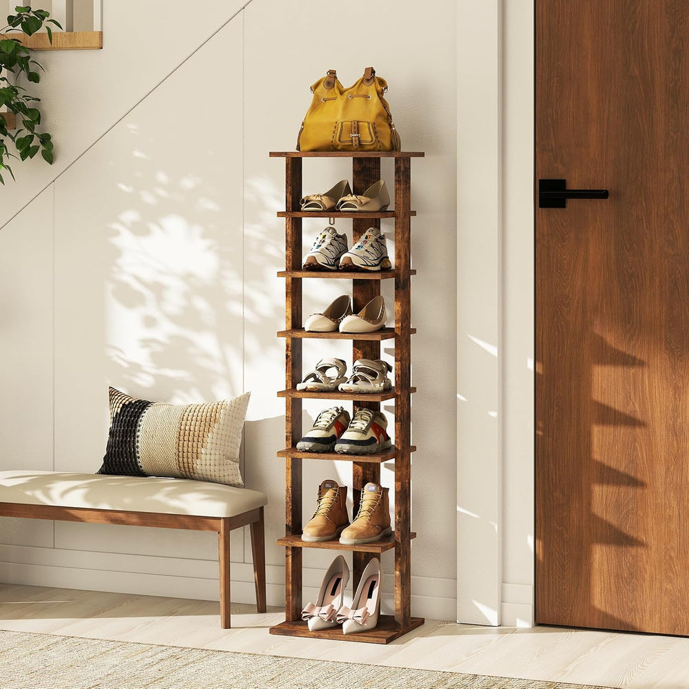 8-Tier Vertical Shoe Rack, Narrow Shoe Storage Organizer, Brown