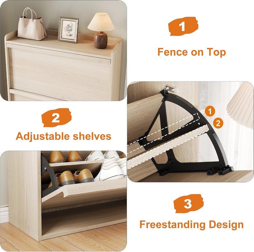 GarveeHome Shoe Cabinet with 3 Flip Drawers, Wooden Shoe Organizer Cabinet wi...