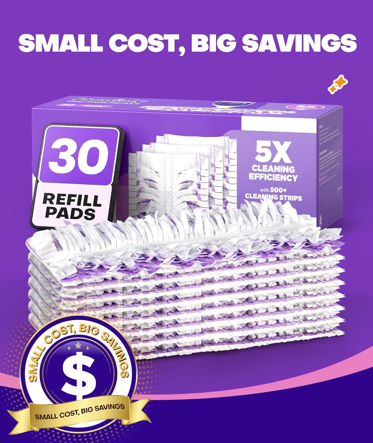 5X Cleaning Power Mop Refills for Swiffer Power Mop, 500+ Strips Multi-Surface PowerMop Refill Pads, 30 Count Disposable Powermop Wood Mops, Replacement Mopping Pad for Floor Cleaning