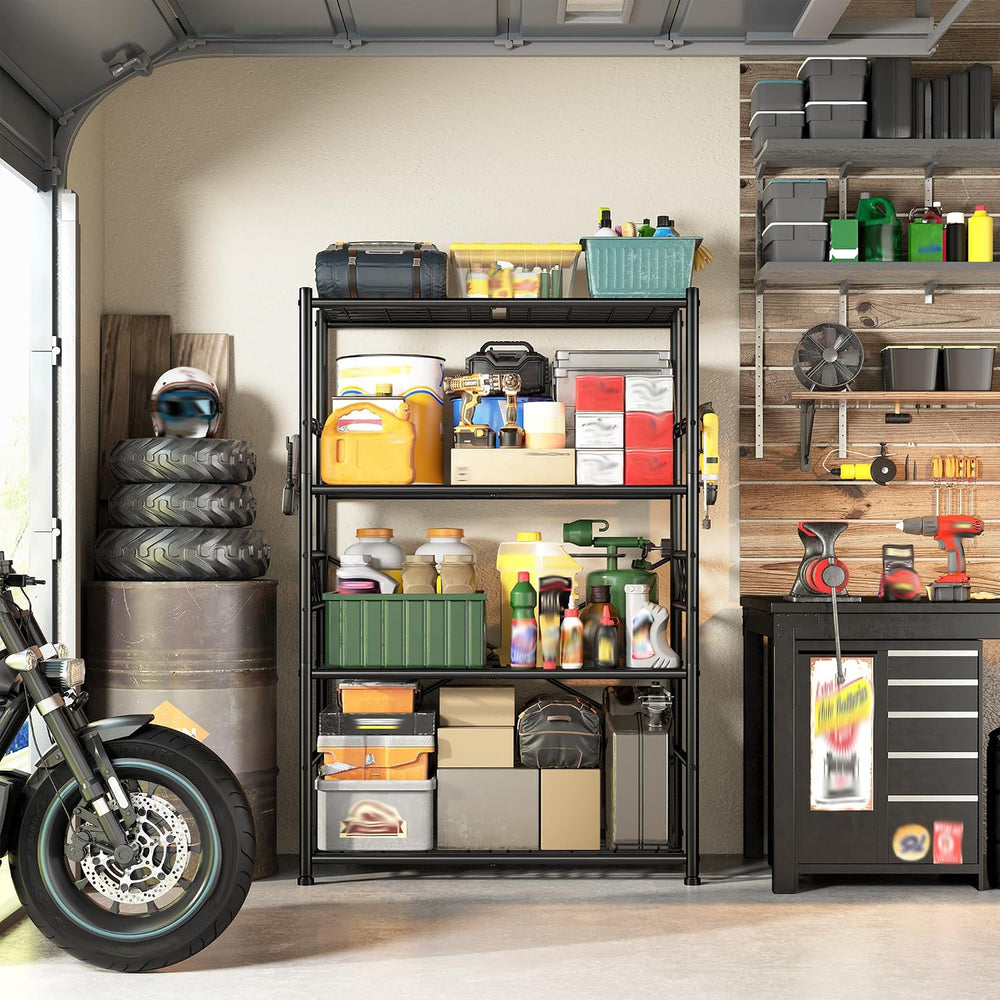 DurayLoly 5-Tier Metal Shelving with Hooks & Side Panel for Kitchen Pantry
