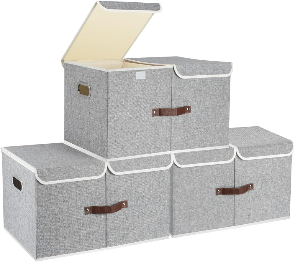 TYEERS Extra Large Collapsible Storage Bins with Lids and Compartments, Organ...