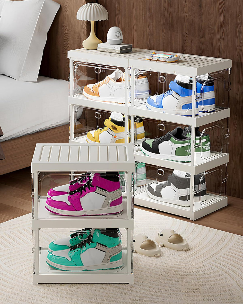 X-Large Sturdy Foldable Shoe Rack Sneaker Container Clear Plastic Stackable S...