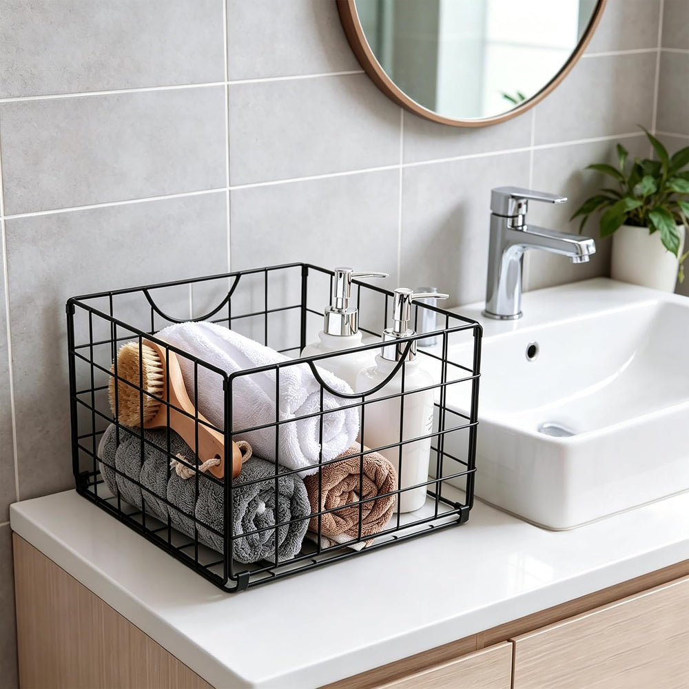 Metal Wire Basket Organizer Foldable Set of 6, Food Storage Mesh Bin with PVC...