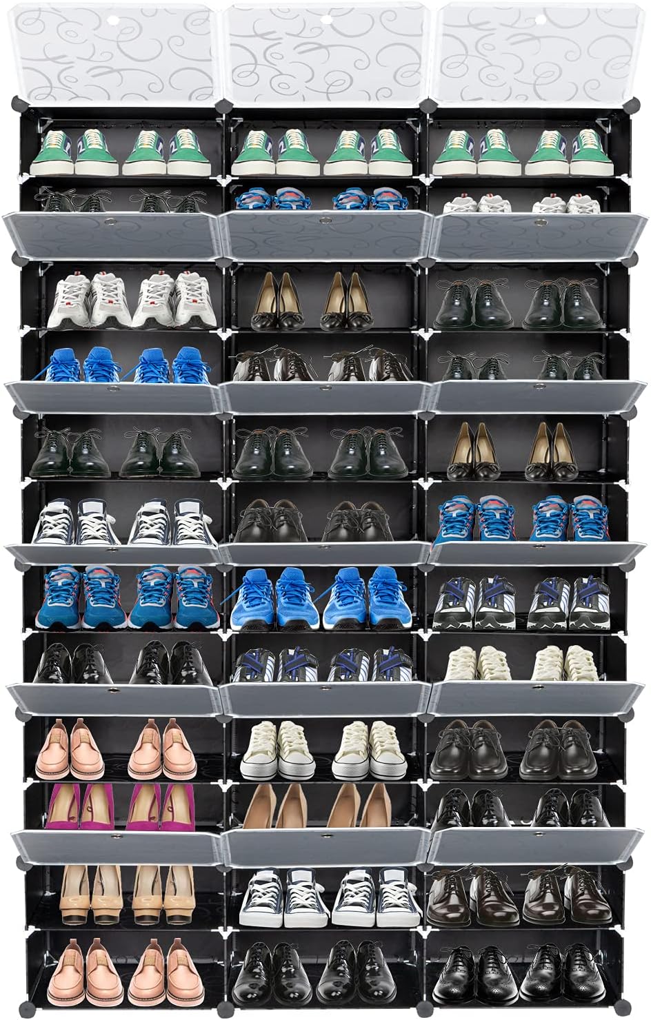 12-Tier Portable 72 Pair Shoe Rack Organizer, 36 Grids Tower Shelf Storage Ca...