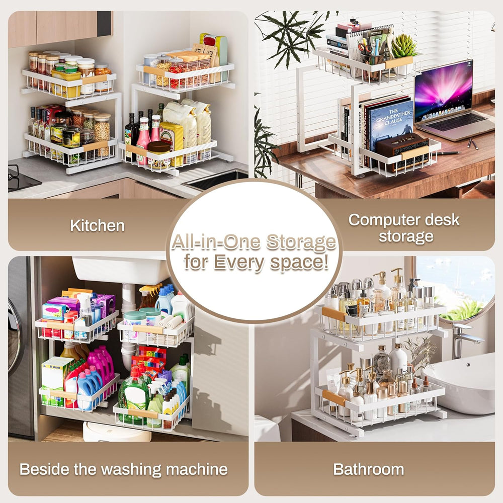 ADBIU Under Sink Organizer 2 Pack, Adjustable Height (11"-15.75") U...