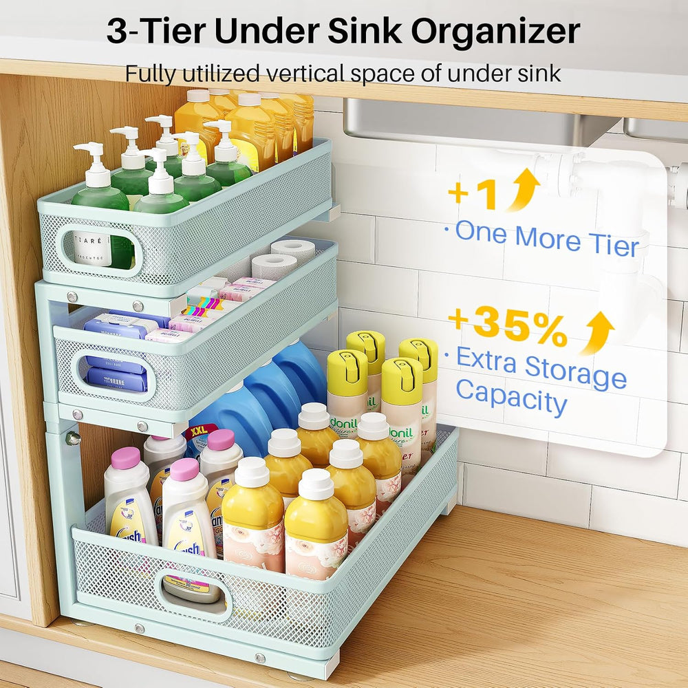 Under Sink Organizer, 3-Tier Thickened Metal Pull out Cabinet Organizer Shelf...