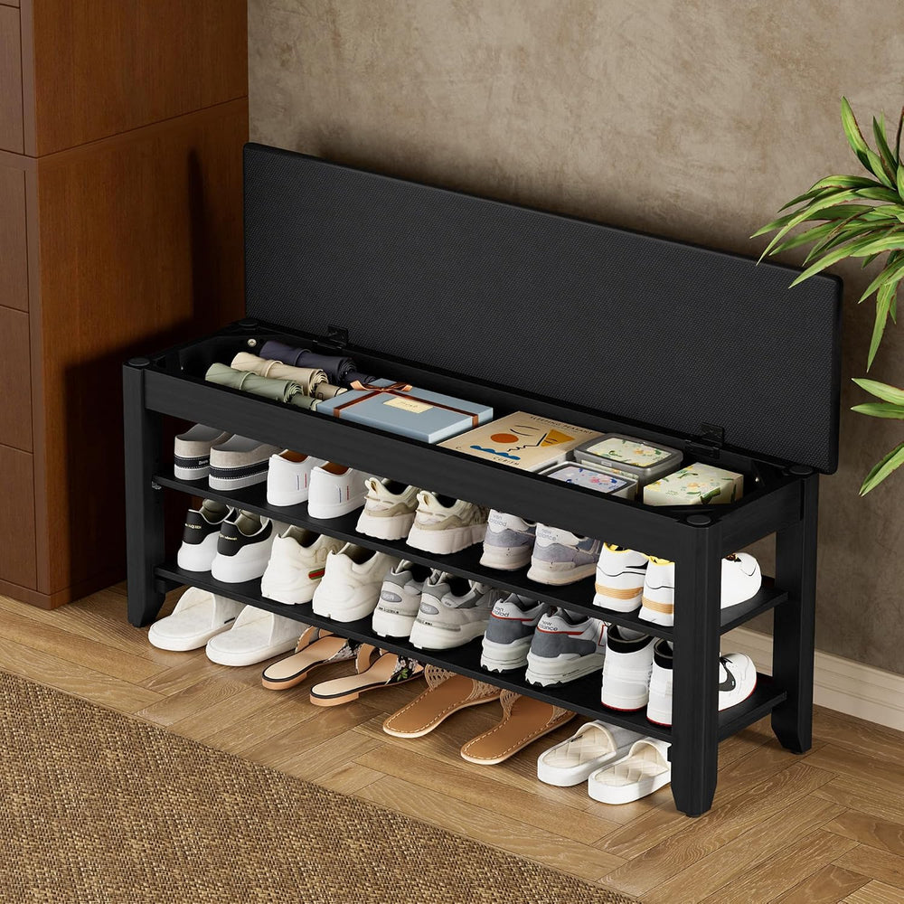Homleke 39.4" Wide Solid Wood Shoe Rack Bench with Flip-Top Storage