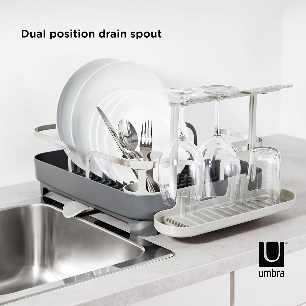 Umbra Holster Dish Rack– Molded Plastic Dish Drying Rack with Drainage Spout,...